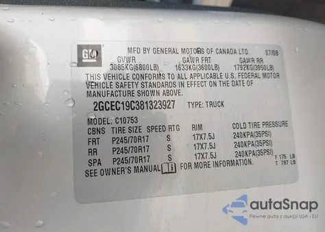 2008 Chevrolet Silverado 1500 Ls из США, поврежденный, VIN 2GCEC19C381323927